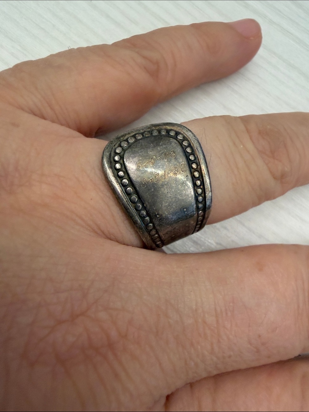 Men's Distressed Sterling Silver Signet Ring with Beaded Border